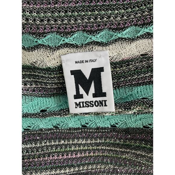 M Missoni Cardigan Sweater Open Draped Metallic Aqua Blue Scarf Striped … - Picture 6 of 9
